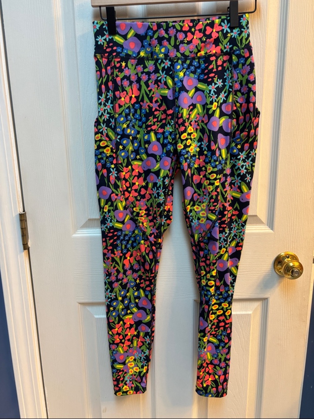 POP Fit Black Floral Print Leggings with Neon Accents